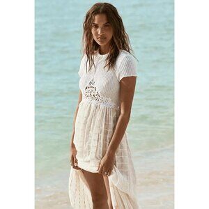 Free People Ivory White Serenity Floral Embroidery Cut Out Rib Flowy Maxi Dress